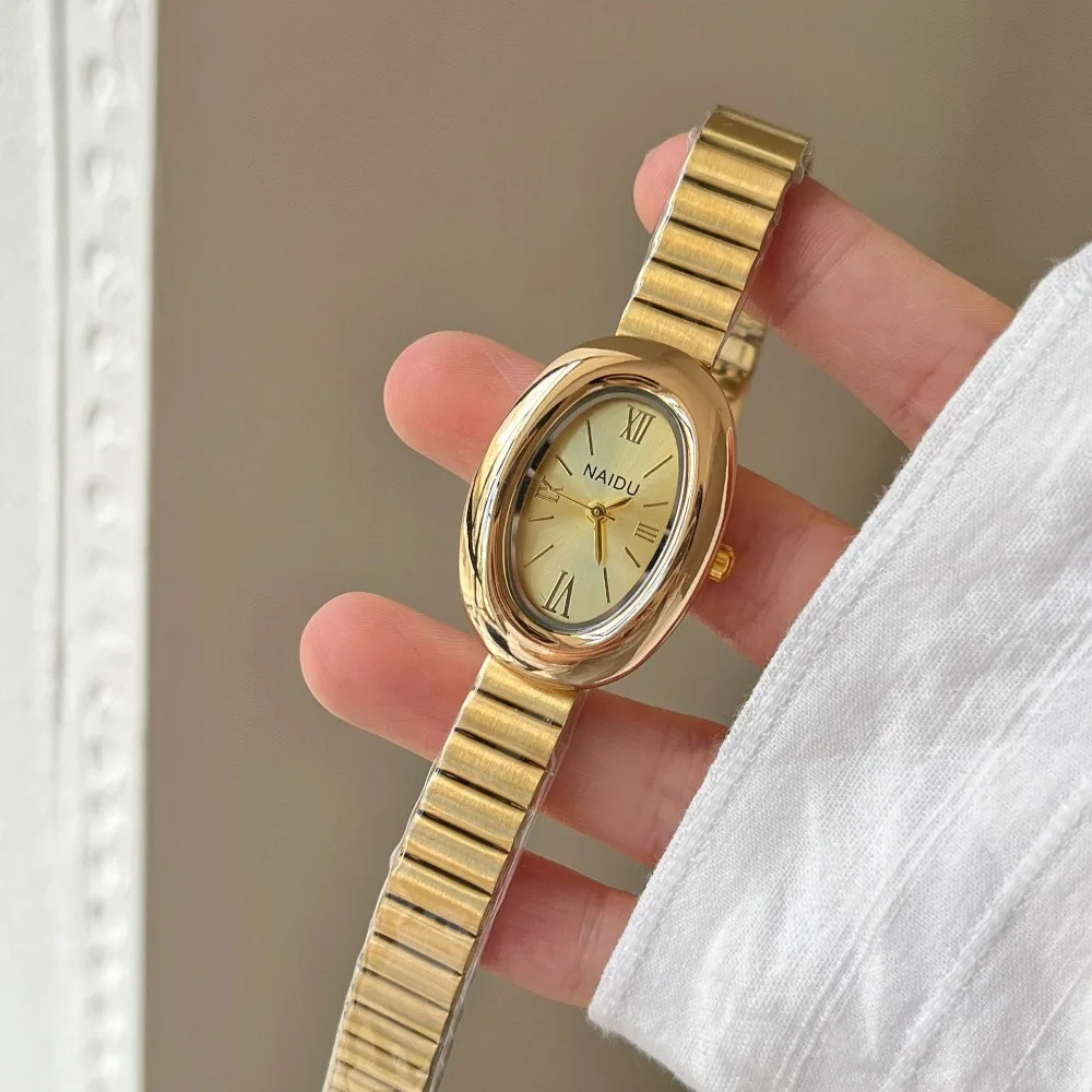 Luksusowy Złoty Owalny Zegarek Kwarcowy Damski Modny Casualowy Zegarek na Rękę z Stalową Bransoletą Zegarki Damskie Montre Femme Prezenty Dropshipping