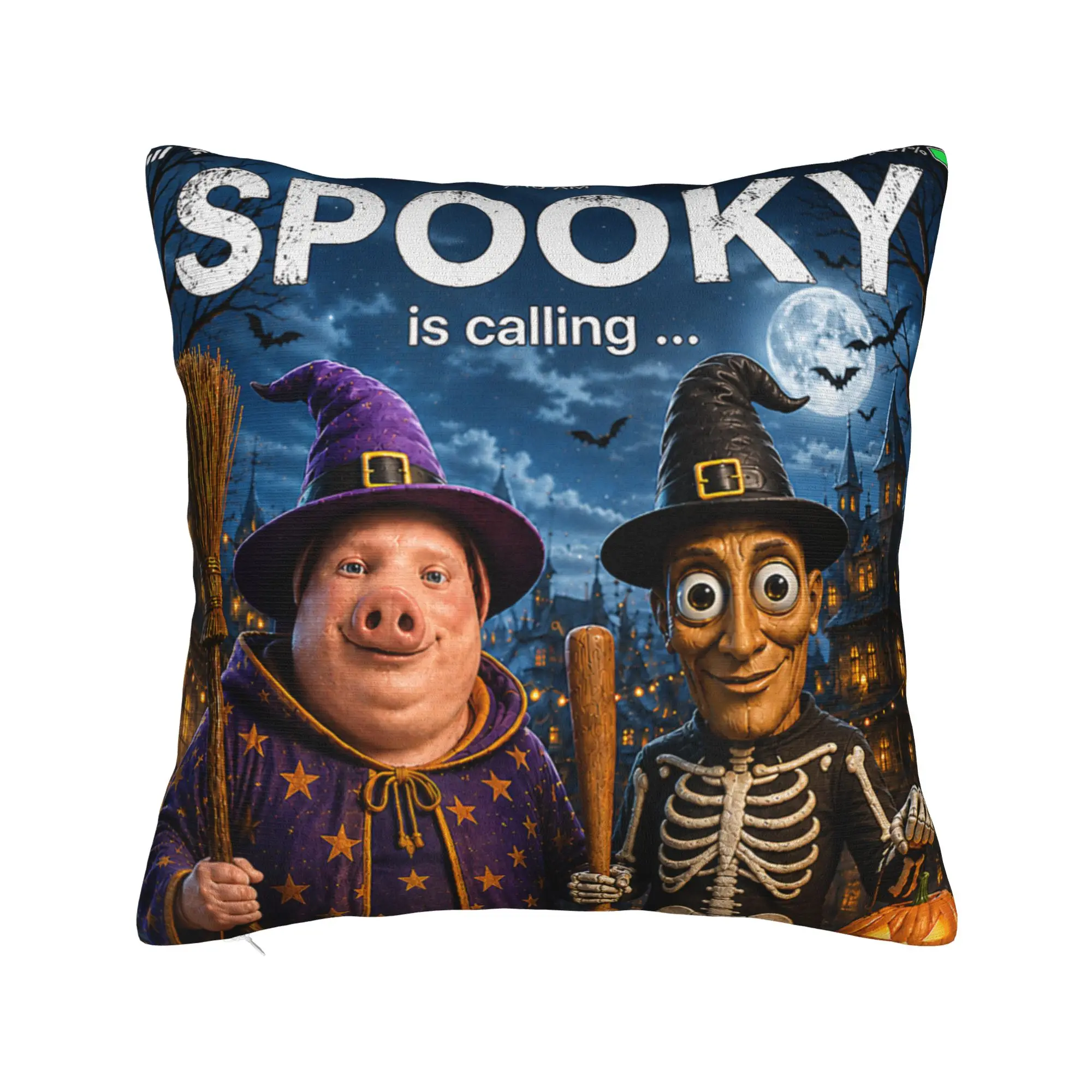 Spooky Calling Tung Tung Sahur John Pork Funny Meme Brainrot Pillow Cover Cushion Cover Vintage Pillow Case For Living Room Sofa