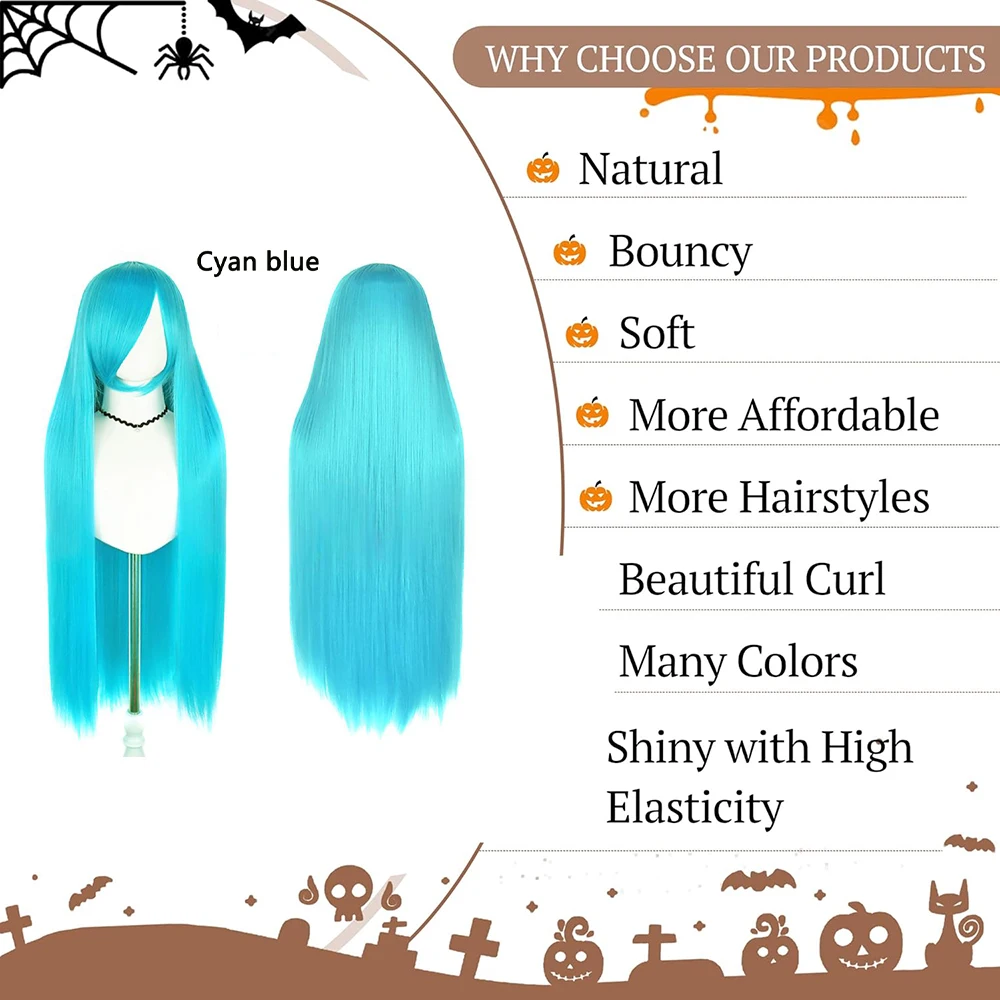 شعر مستعار صناعي مستقيم 80 سم عالي الجودة بكثافة 180%، شعر مستعار نسائي عالمي يومي للهالوين مقاوم للحرارة