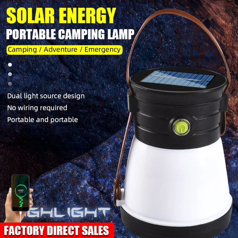 

Solar Powered Camping Lantern USB Rechargeable Tent Lights 5 Modes Super Bright Flashlight Outdoor Emergency Portable Work Lamp