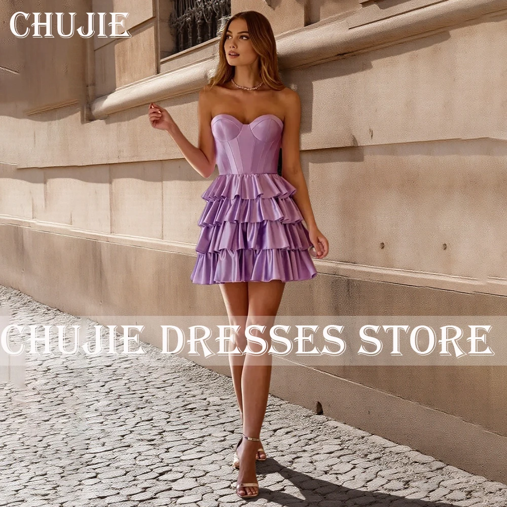 

Lilac Tiered Mini Mini Cocktail Dresses For Woman Customized Evening Party Gowns BIrthday Homecoming Dresses vestidos graduación