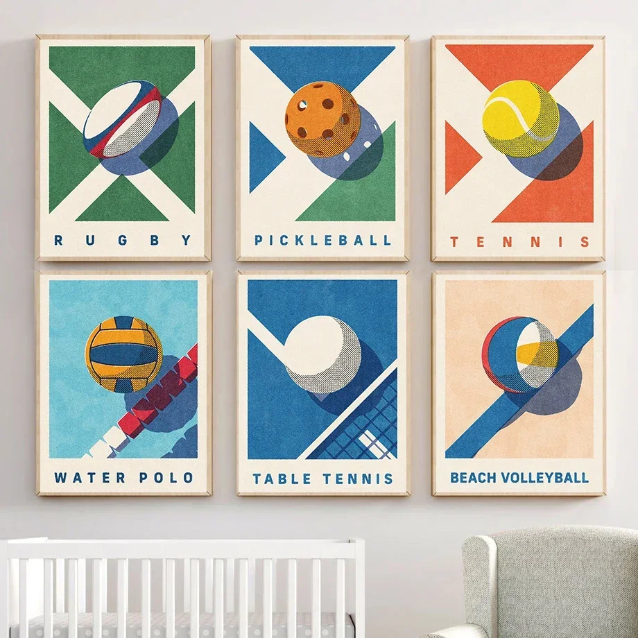Minimalist Canvas Posters Funny Sports Balls Summer Games Rugby Basketball Prints Fashion Wall Art Home Living Room Decor view 2