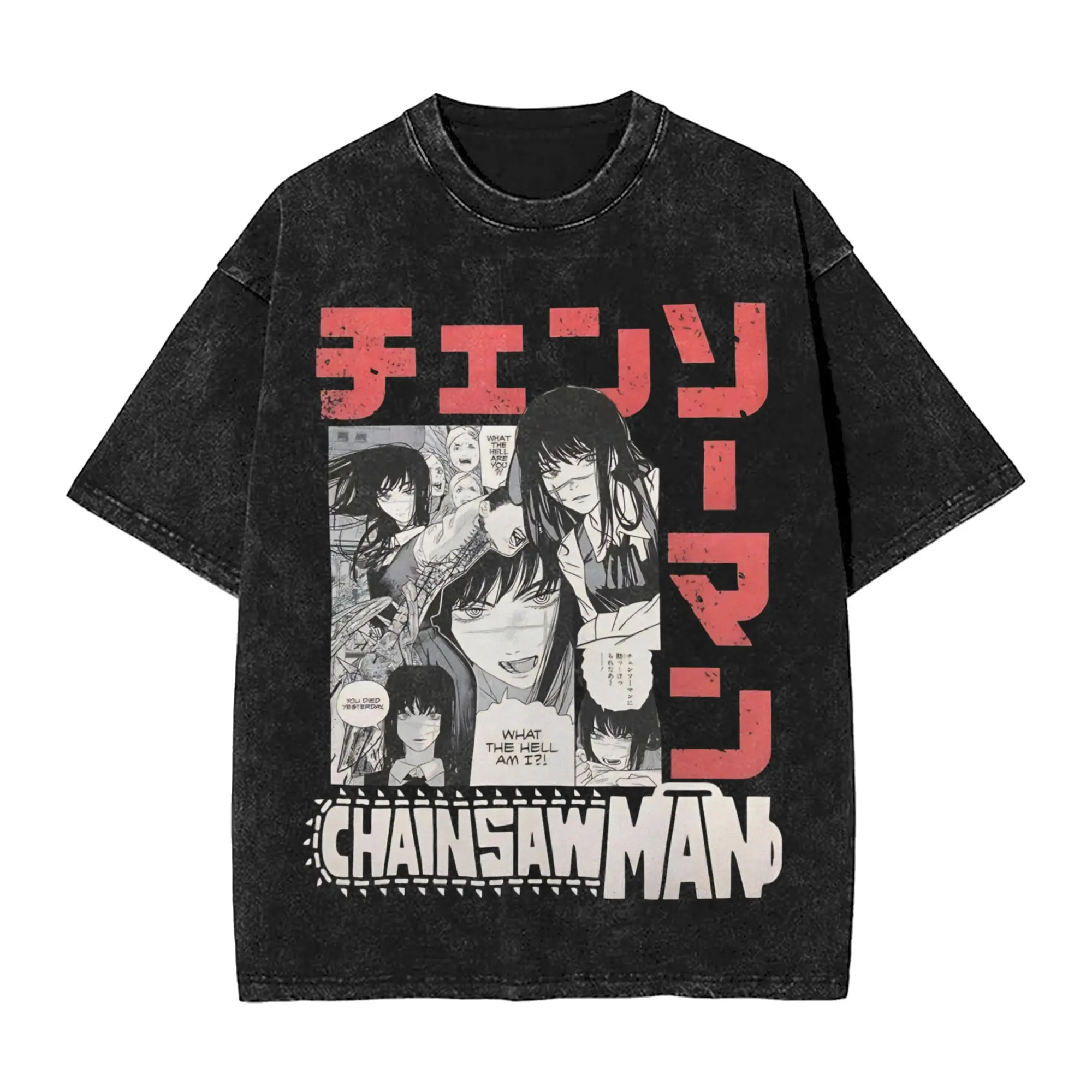 Yoru Chainsaw Man Anime T Shirt Hip Hop Washed Cotton Harajuku T-Shirt Asa Mitaka Novelty Men Women Tops Streetwear Printed Tees