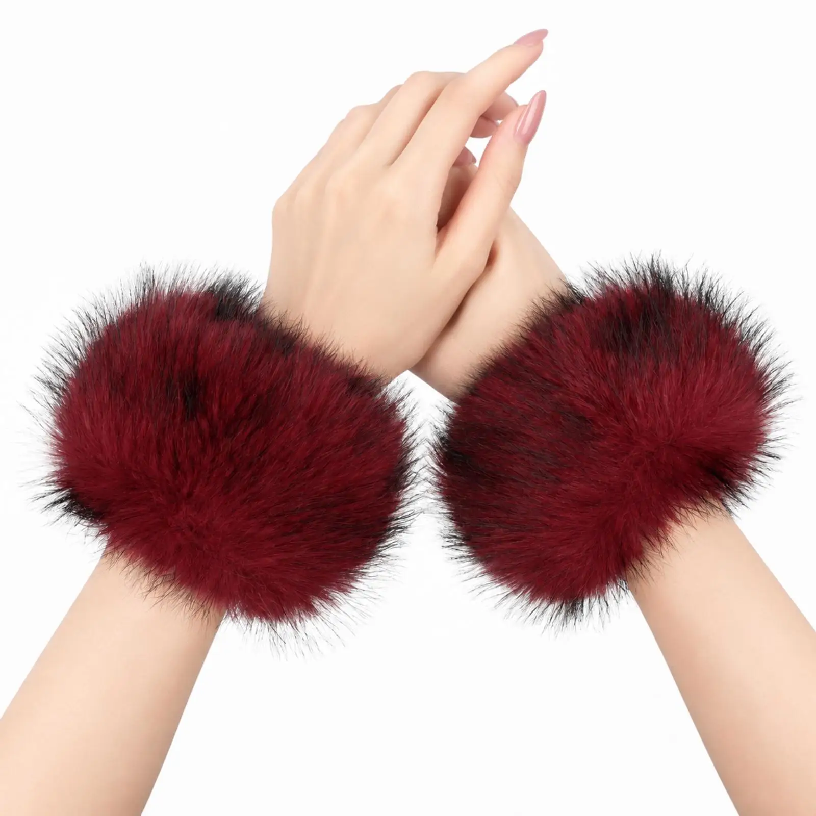 Faux-Hair Wrist Warmer Soft Faux-Hair Sleeve Cuff Warm Fingerless Wrist Muff for Women, Cold Weather, Outdoor Walks, Commuting