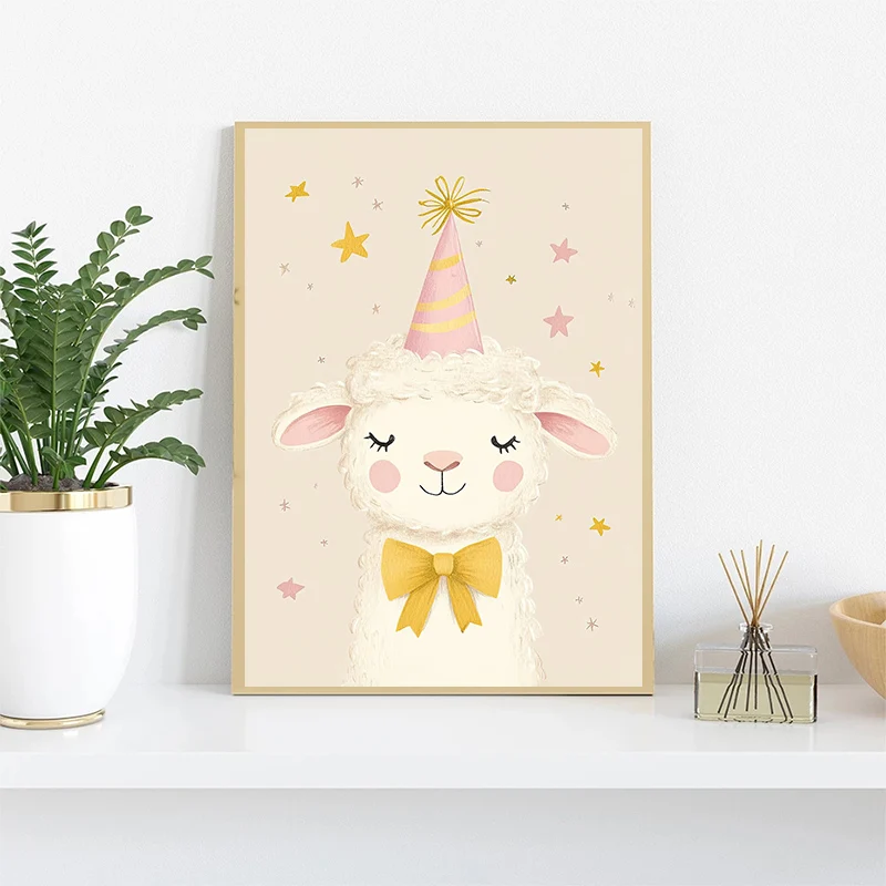 Cute Watercolor Unicorn Mermaid Llama Goose Deer Bear Poster Canvas Painting Print for Kids Room Nursery Home Decoration view 4