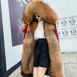 2023 New Winter Faux Fur Coat Women's Coat with Detachable Inner Liner Raccoon Fur Mid Length Pi Overcoming Women Coats