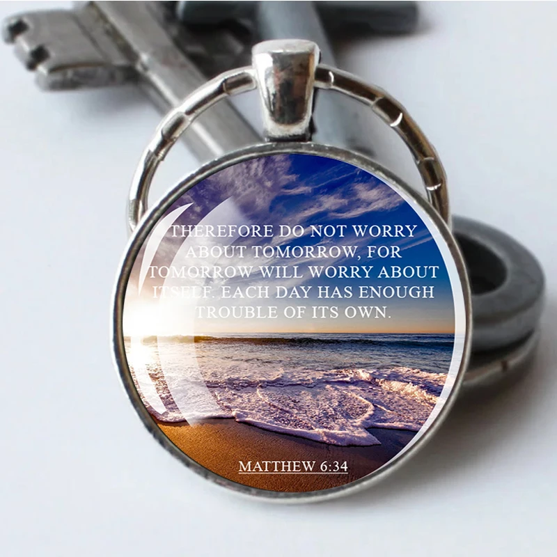 Bible Verse Keychain Jesus Said Quotes Glass Dome Car Keyring Scripture Key Chain Faith Jewelry Christian Gift