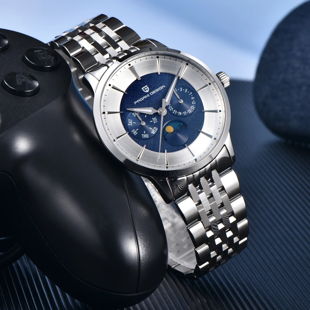 PAGANI DESIGN 1795 ساعات كوارتز للرجل مضيئة التقويم مقاوم للماء حزام الفولاذ المقاوم للصدأ ساعة موضة رياضية reloj hombre