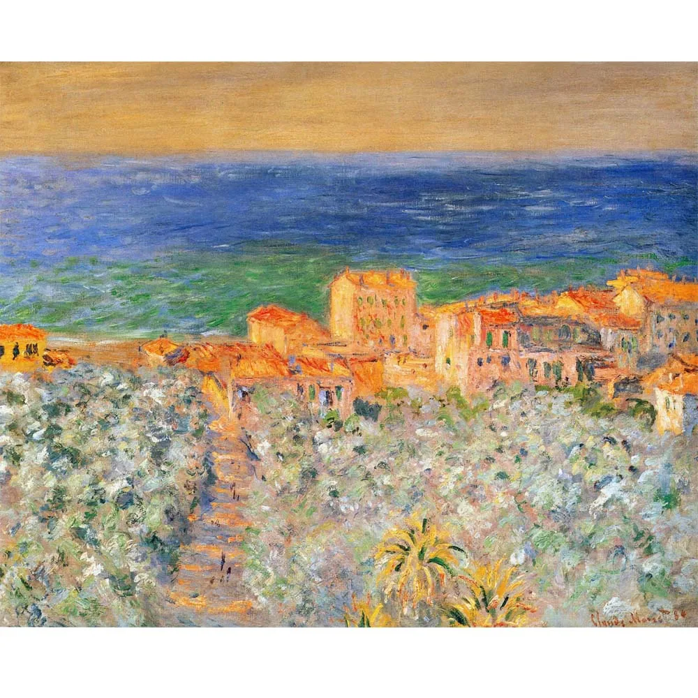 

Claude Monet paintings,Burgo Marina at Bordighera,Hand painted cityscape oil painting on canvas,Luxury wall decoration poster