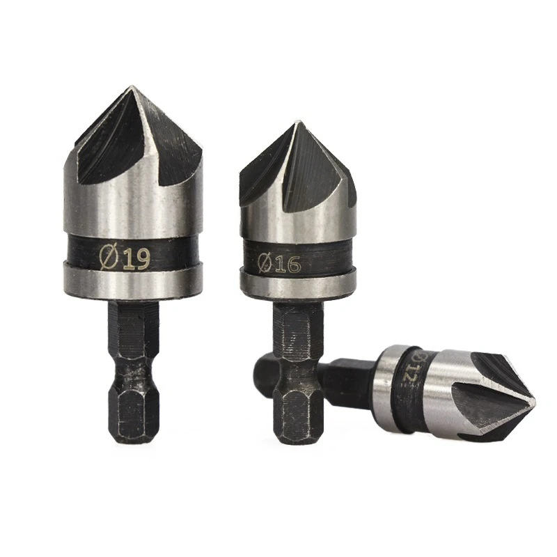 1/3pcs 82 Degrees Chamfer Drill Bit Set 12/16/19mm 5 Flute Woodworking Drill Bit Cutter Countersink Drill Bit Set Metal Drilling