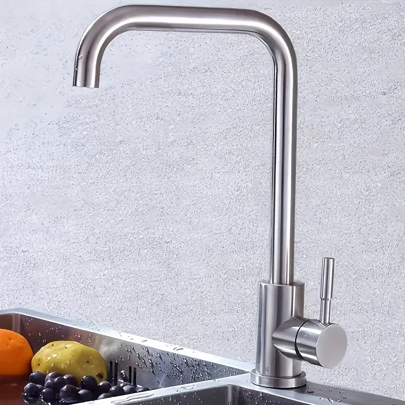 

[Stainless Steel Faucet] 360° Rotatable Stainless Steel Kitchen Sink Faucet | Dual-Control Hot and Cold Water, Brushed Finish