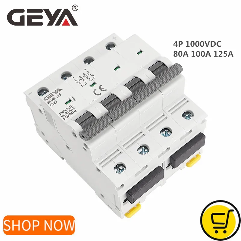 

GEYA 4P 80A 100A 125A DC Breaker Din Rail MCB 6KA 1000VDC Circuit Breaker GYM9-125 for Solar Power