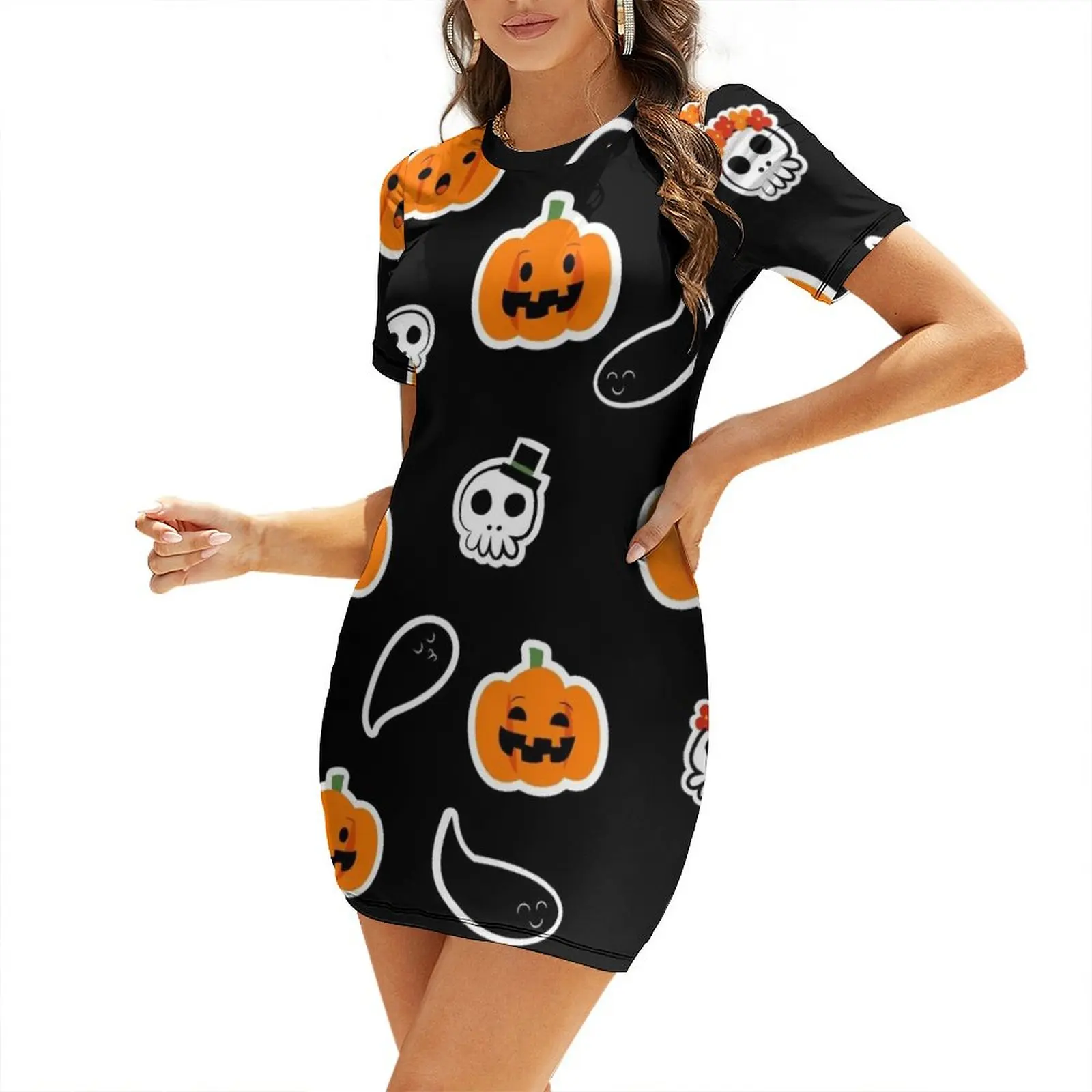 

Halloween Pumpkins Short Sleeved Dress dresses with long sleeves dress korean style women's fashion dresses