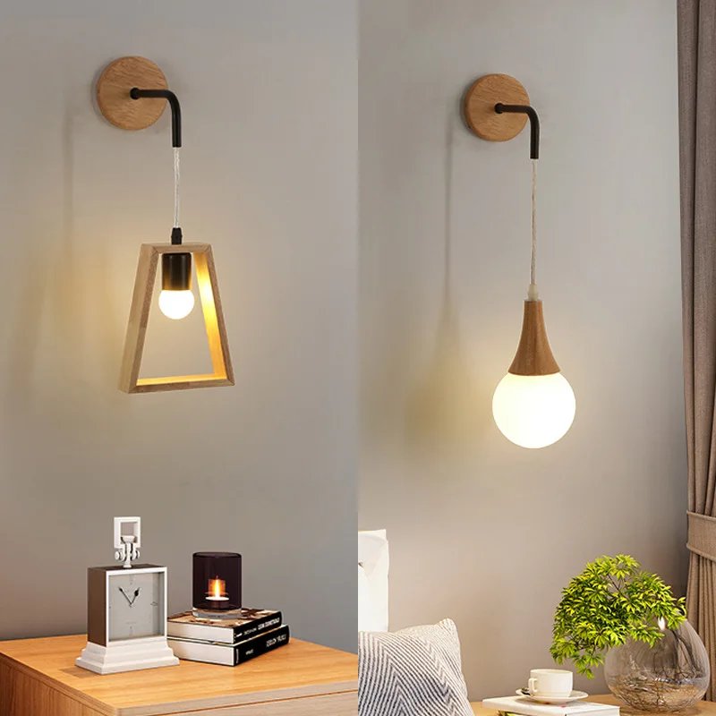 

Nordic Creative Solid Wood Wall Lamp Minimalist Living Room Background Wall Corridor Home Study Bedroom Wall Lamp