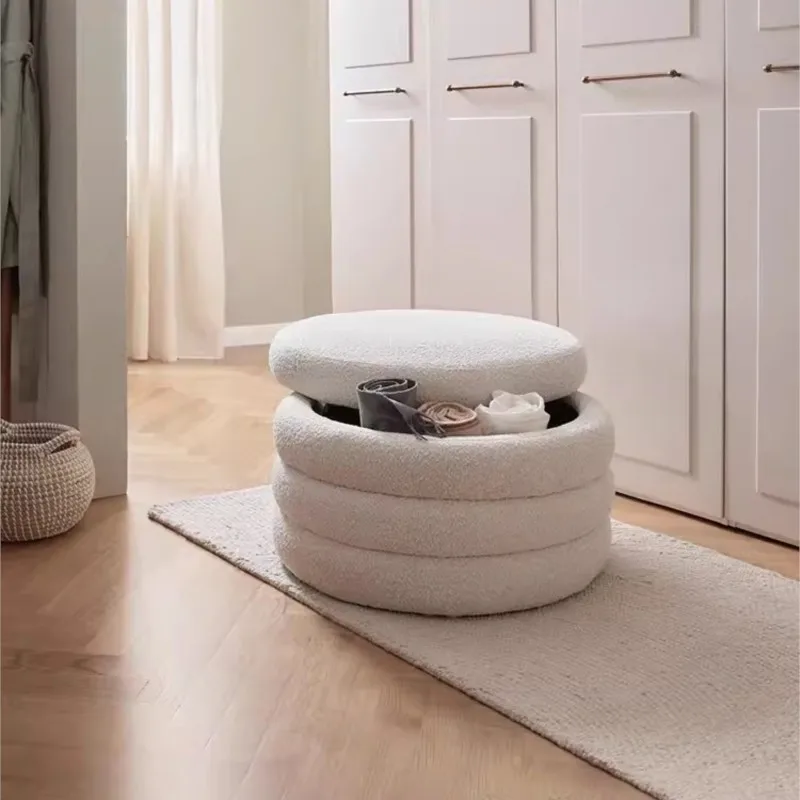 MOMO Fashion Luxury Round Stool Storage Clothing Store Stool Home Shoes Stool Bedside Stool Living Room Footrest Footstools