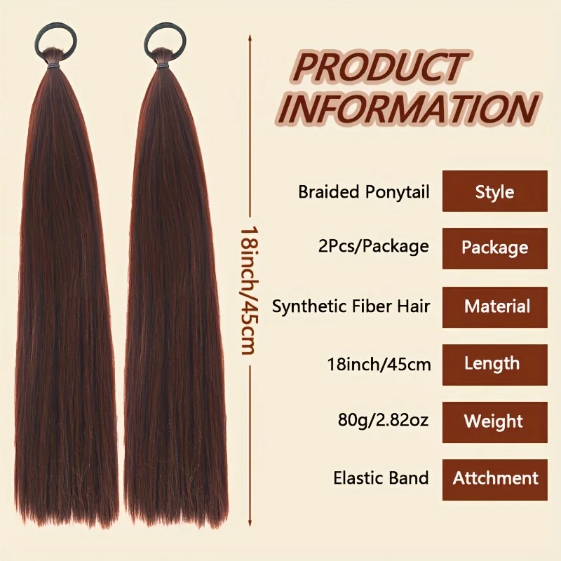 Synthetic 2pcs Braidable Ponytail - High-Temperature Resistant Wigs Straight for Women'S  Natural Look Ponytail Hair Extensions image 2