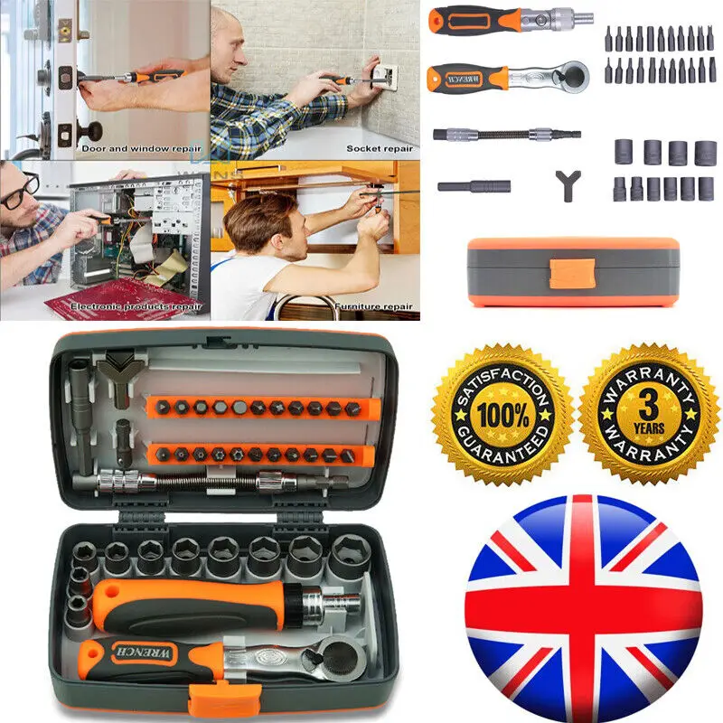 38 In 1 Multipurpose Screwdriver Bit Set Ratchet Cross Screwdriver Socket Wrench Set Household Wrenches Hand Labor Saving Tool