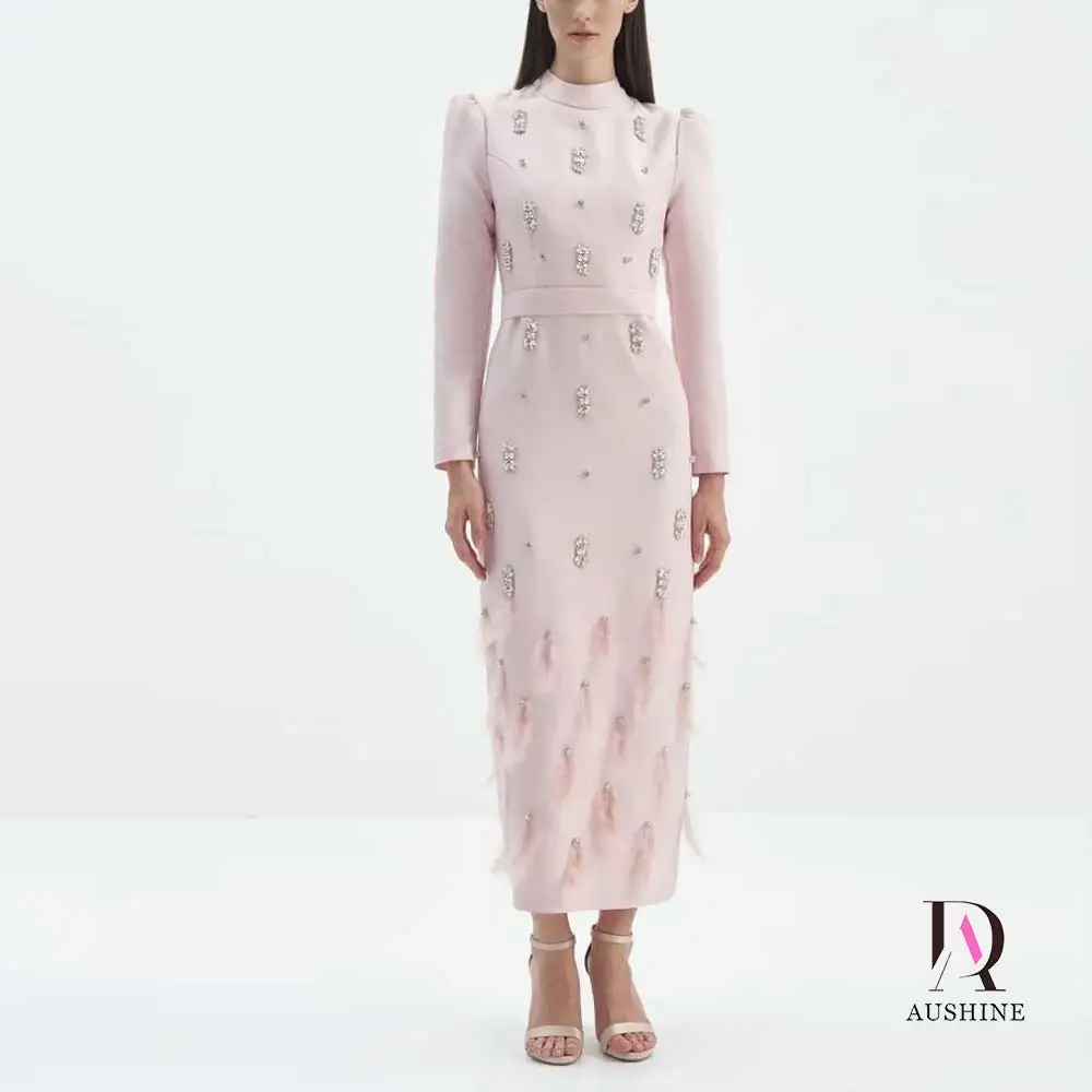 Aushine-Robe de soirée d'anniversaire de luxe pour femme, longueur rinçage, manches longues, robe d'été élégante, fête de mariage, tout ce qui est arabe, 2024Fu