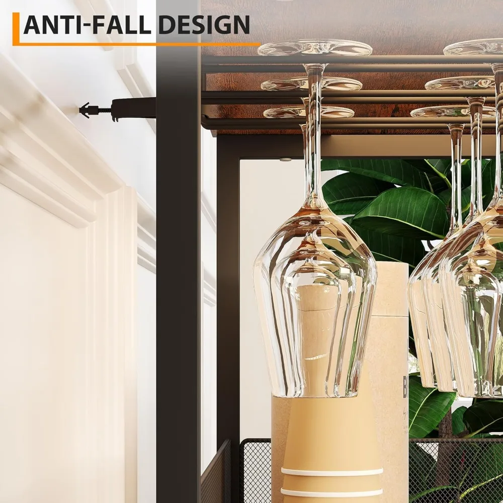 Gabinete de barra de café iluminado con LED, gabinete de barra de estante de vino desmontable, gabinete de licor con puerta de malla, almacenamiento de 36 pulgadas de alto