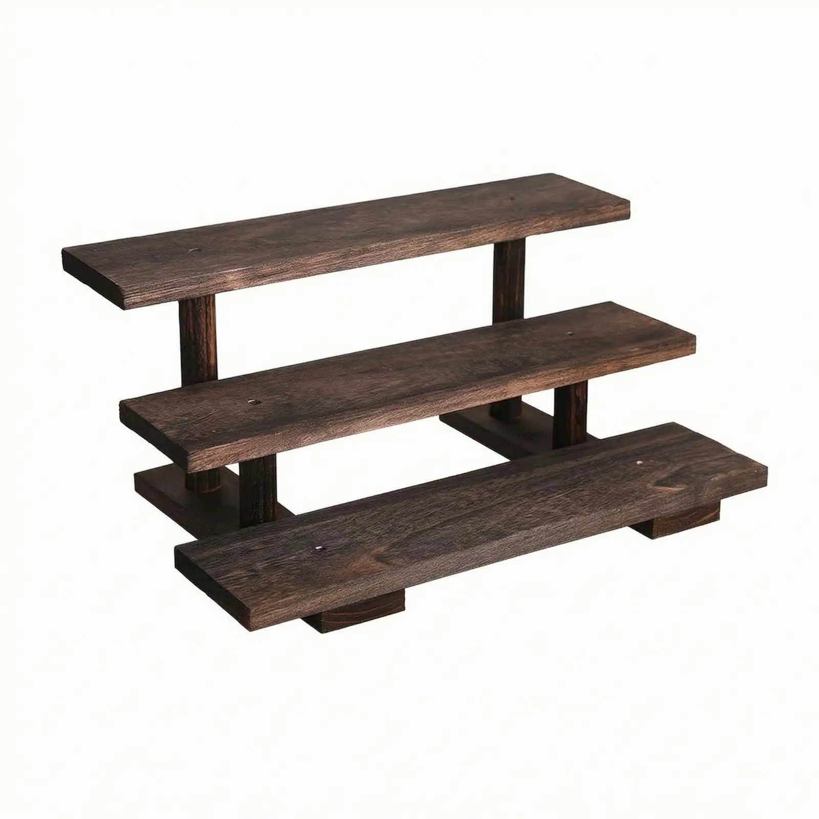 Freestanding Tiered Shelf with Three Shelves Countertop Paulownia Wood Tiered Rack Unframed Design Trapezoidal Wooden Display