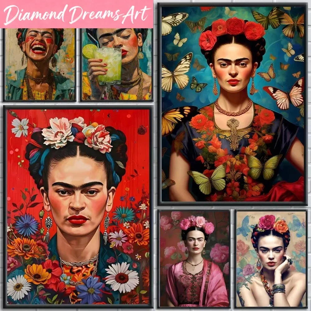 Pintura de diamantes sin marco, estilo Frida Kahlo, mural de pared extraíble para sala de estar, póster artístico, calcomanía decorativa para el hogar