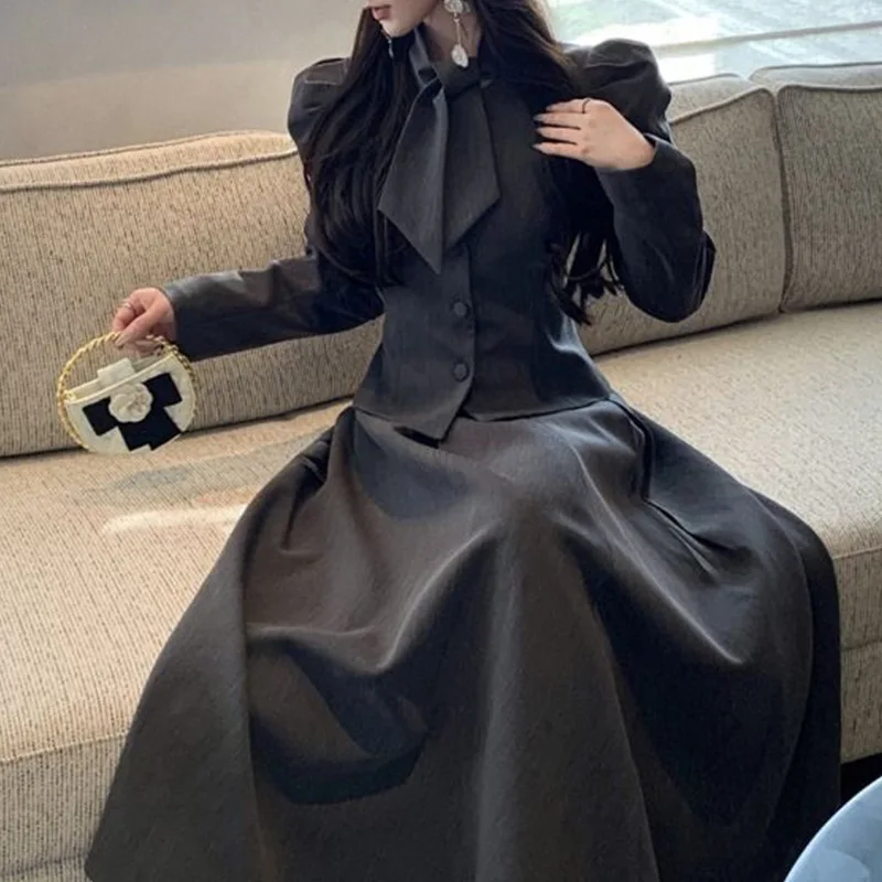 

Костюм для похудения, комплект из джета и юбки с высокой талией, женский комплект из двух предметов, весна-осень, длинный све, полиэфирная ткань