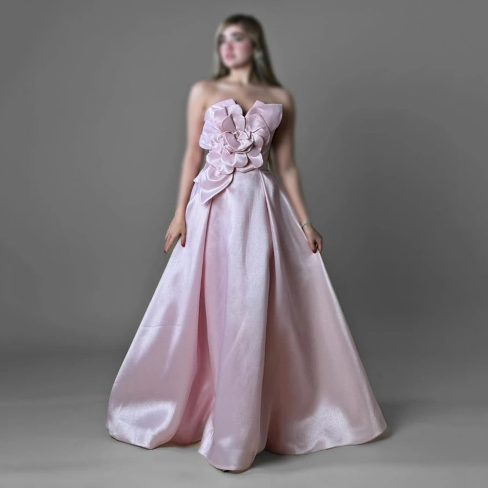 

Customized Jiayigong Simple Strapless Pink Flower Evening Dresses V-neck With Wateau Train A-line Straight Floor Length Formal G