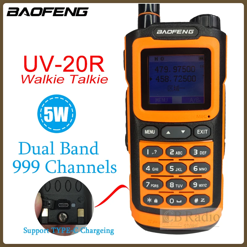 BAOFENG UV-20 Walkie Talkie Long Range High Power UV 999 Channels Two Way Ham Radios Station UV22 Support Type-C Charging