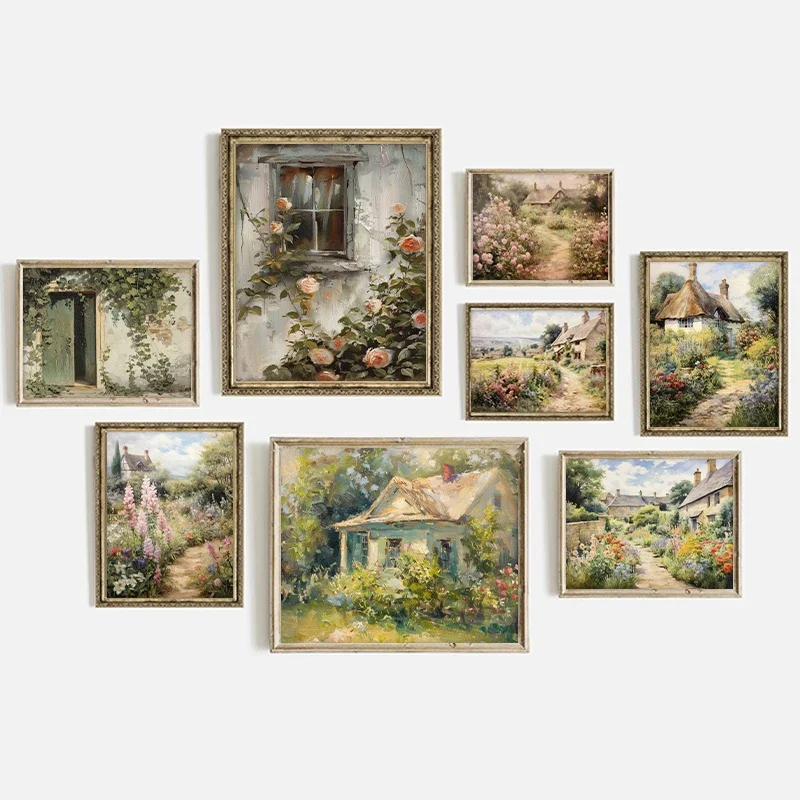 Rose Flower Ivy Country Cottage Vintage Style Painting Posters Canvas Printing Wall Art Picture for Living Room Home Decor Gi