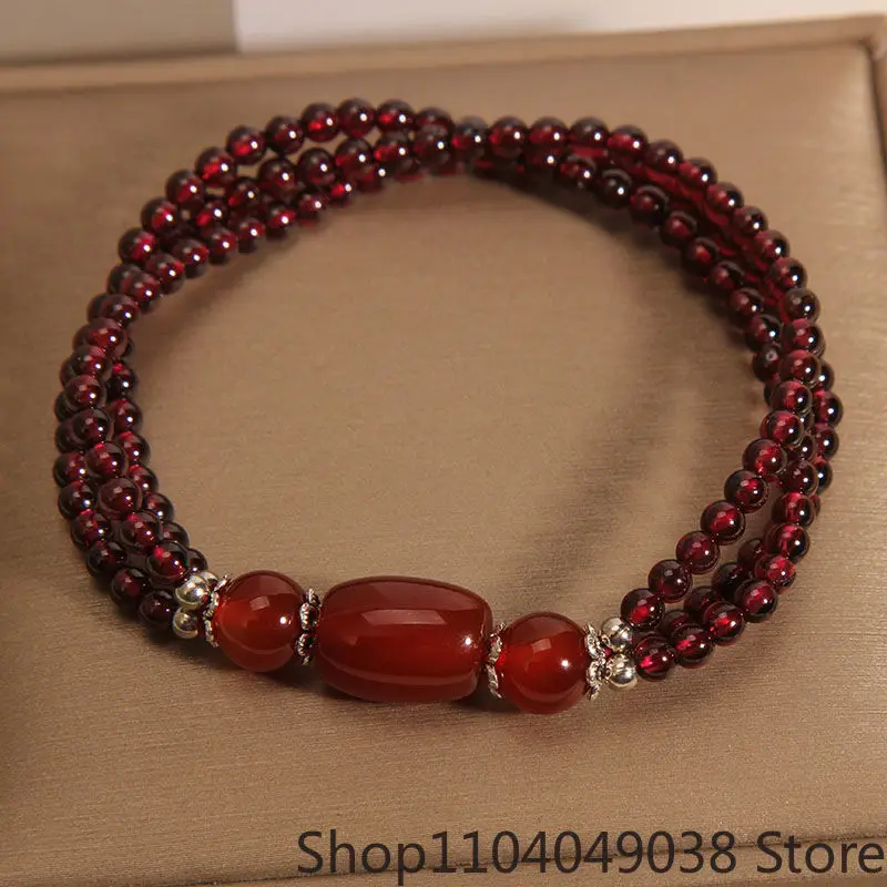

Multi Layered Garnet Bracelet for Female Light Luxury, High-end Red Agate Bracelet Gift for Best Friend