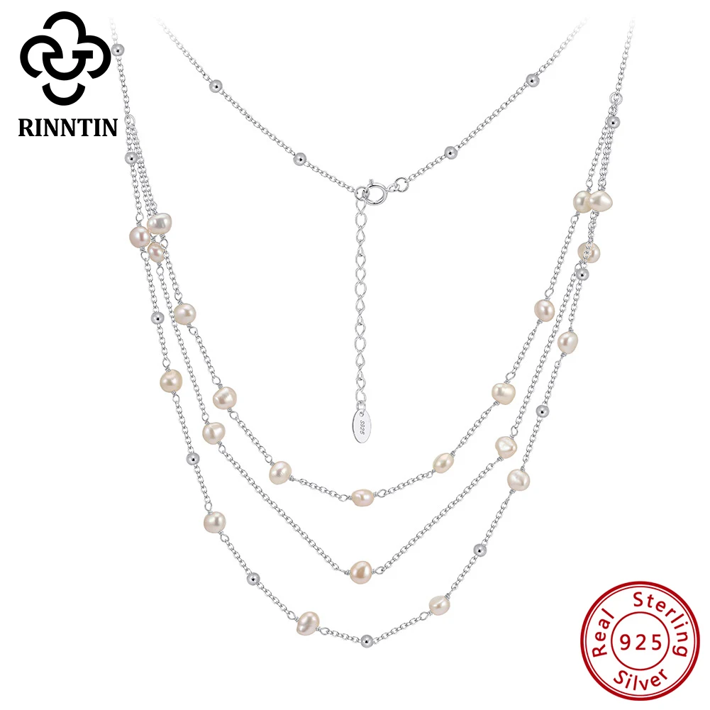 Rinntin 925 Sterling Silver Trendy Cultured Freshwater Pearls Choker Chain Anniversary Layer Pearl Choker Wedding Jewelry GPN89