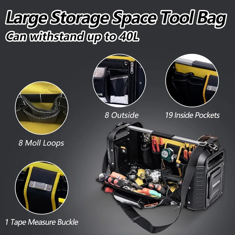 Open Top Tool Bag, 29 Pocket Heavy Duty Waterproof Tool Organizer, for Mechanics, Electricians