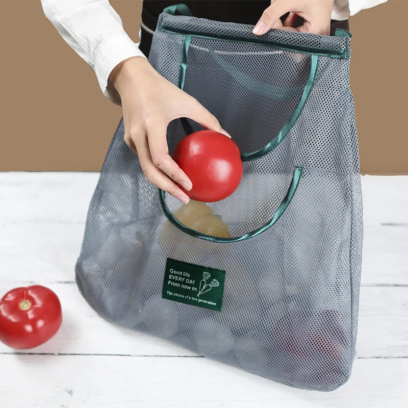 1/2/3Pcs Reusable Hanging Storage Mesh Kitchen Bag for Fruits Breathable Multigunctional WallBag Garlic Onion