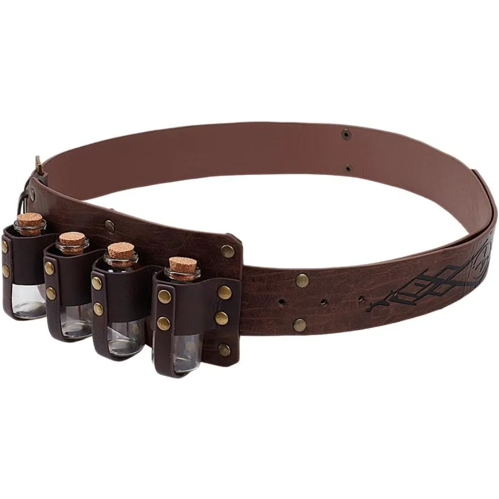 

Средневековая Алхимия из искусственной кожи Поясная сумка Фэнтези-волшебник Бутылки для зелья Поясная поясная сумка с 4 пробковыми стеклянными бутылками Средневековый рыцарь