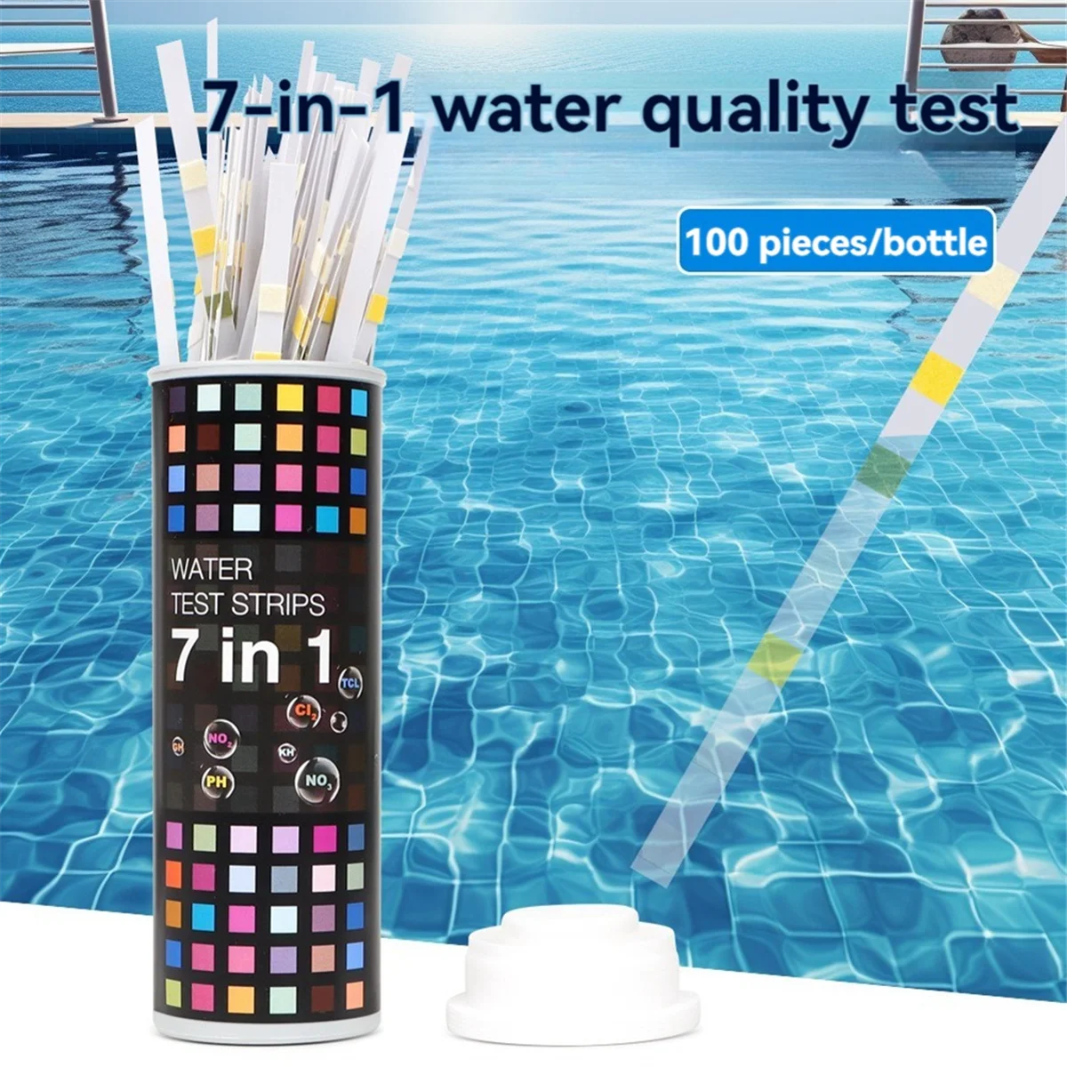 100pcs 7 in 1 PH Test Paper Multipurpose Chlorine/PH/Hardness Test Strips Fish Tanks Well Water Tester Paper