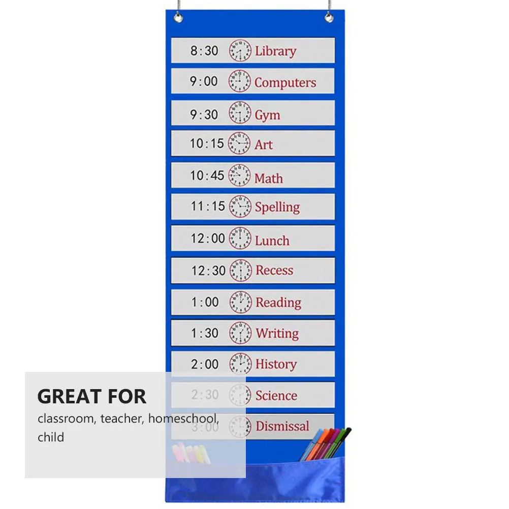 

Schedule Pocket Chart Organizer for Classroom with 18 Double-Sided Reusable Cards Hooks Included Daily Visual Agenda Chart