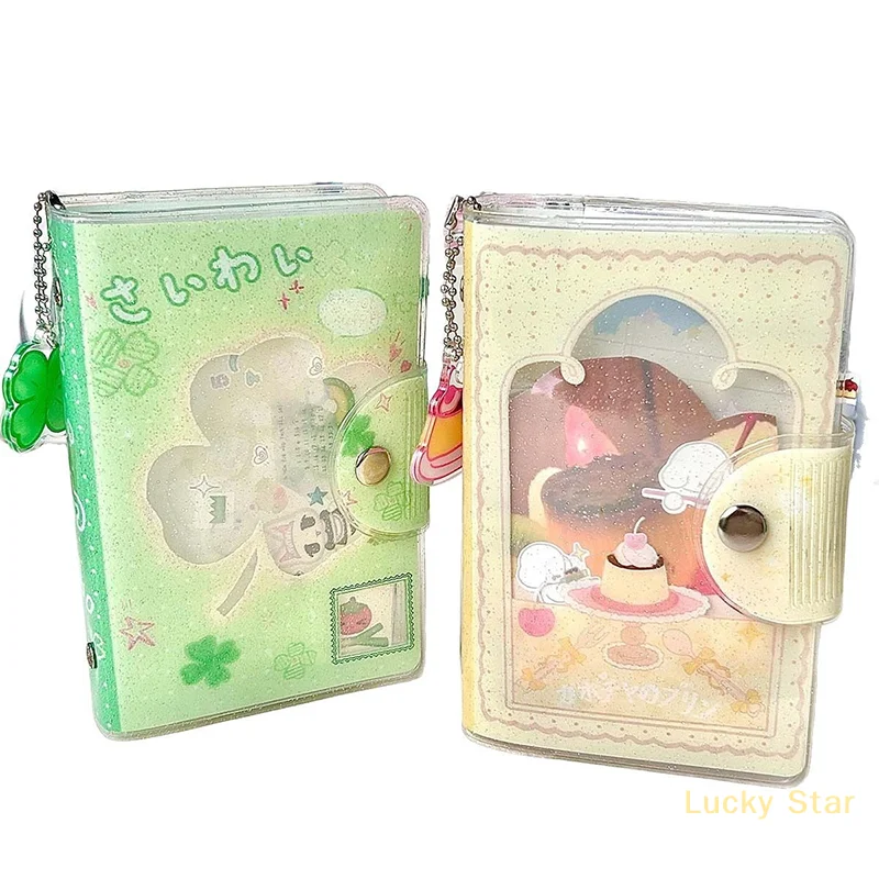 Removable Loose-Leaf Notebook Sticker Storage Book A7 Binder Four-Leaf Clover&Girl Glitter Pvc Pocket Notebook Portable