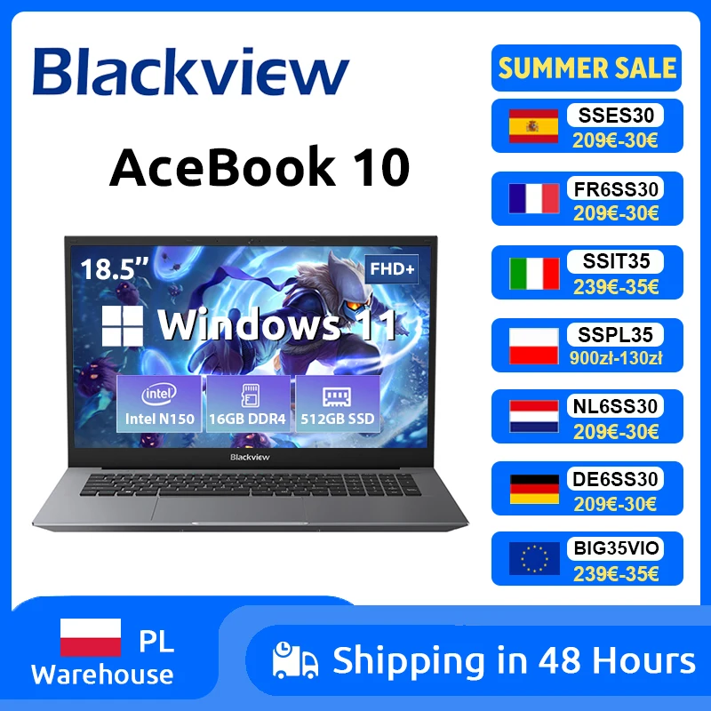 Blackview ACEBOOK 10 Laptop Computer 18.5" FHD 8000mAh Intel N150 Windows 11 16GB RAM 512GB BT5.2 WiFi 6  Desktop Notebook