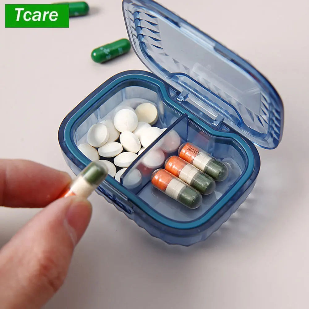 2 Compartment Small Pill Box, Moisture Proof Case, Travel Organizer for Pocket Purse, Daily Portable Medicine Vitamin Container