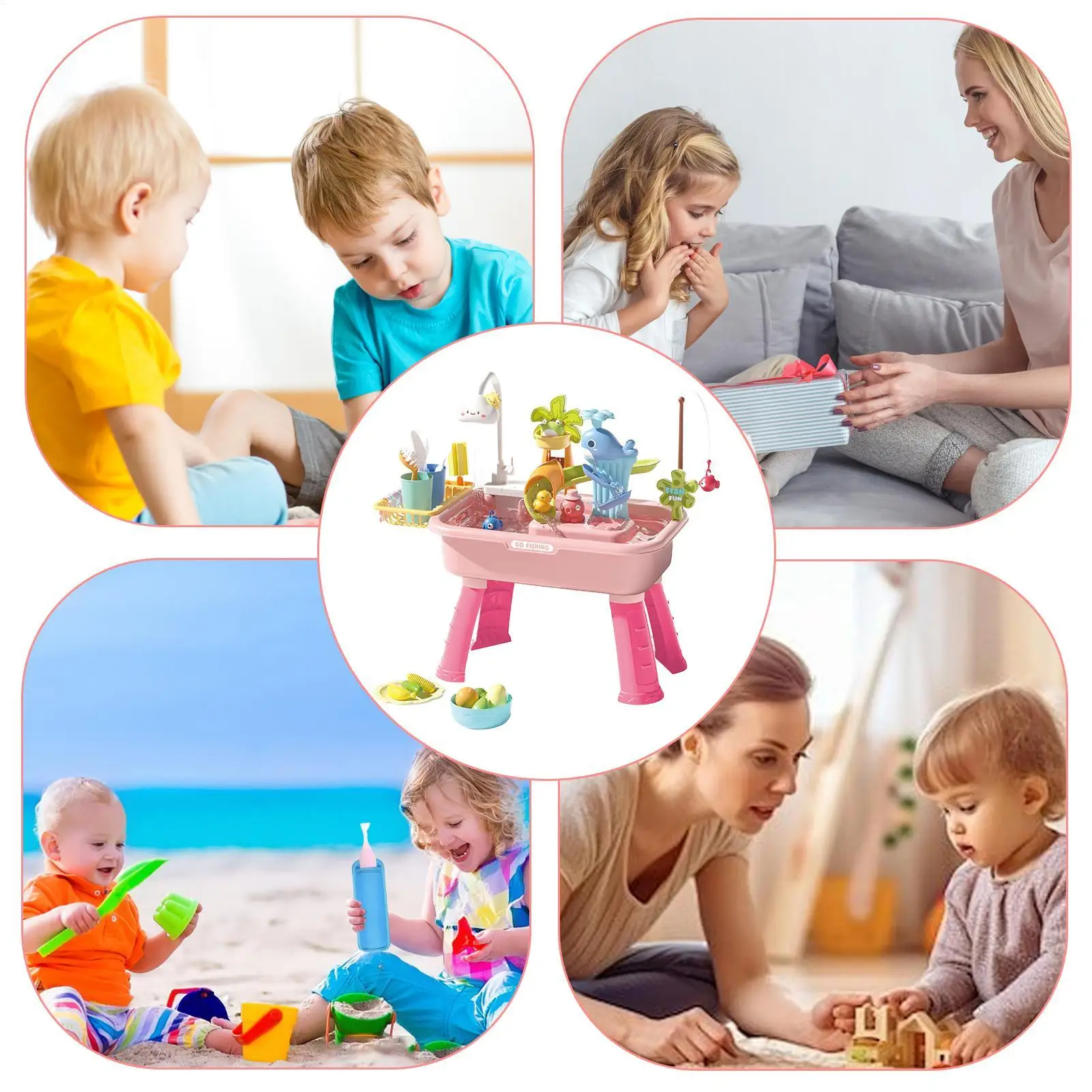 Crianças mesa de água ao ar livre brinquedos de praia 4-em-1 pia brinquedo com torneira elétrica educacional fingir jogar para meninos meninas piquenique escola