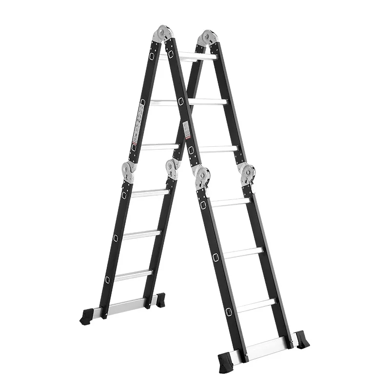 

Thickened multifunctional iron-aluminum combined folding herringbone ladder outlet four-fold telescopic