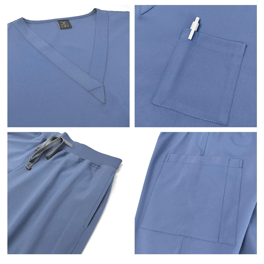 Nurse Uniform Quick Dry Medical Scrub Set V-Neck Short-Sleeve Top Drawstring Jogger Pants for Clinic Work  Медицинский Костюм