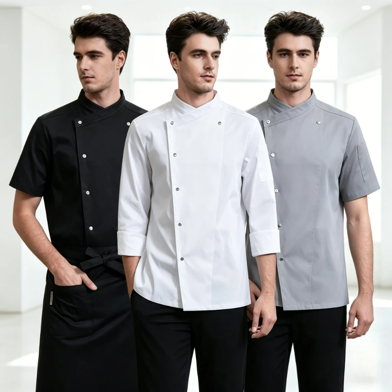 

Chef Jacket for Men with Snap Buttons Hotel Restaurant Kitchens Coat Waiter Uniform