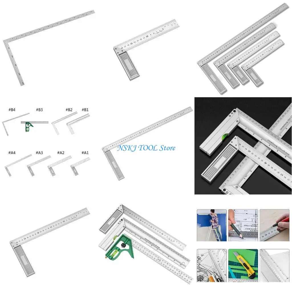 

L8RC 90 Degree Angles Ruler StainlessSteel L Shaped Ruler Woodworking Measuring Tool