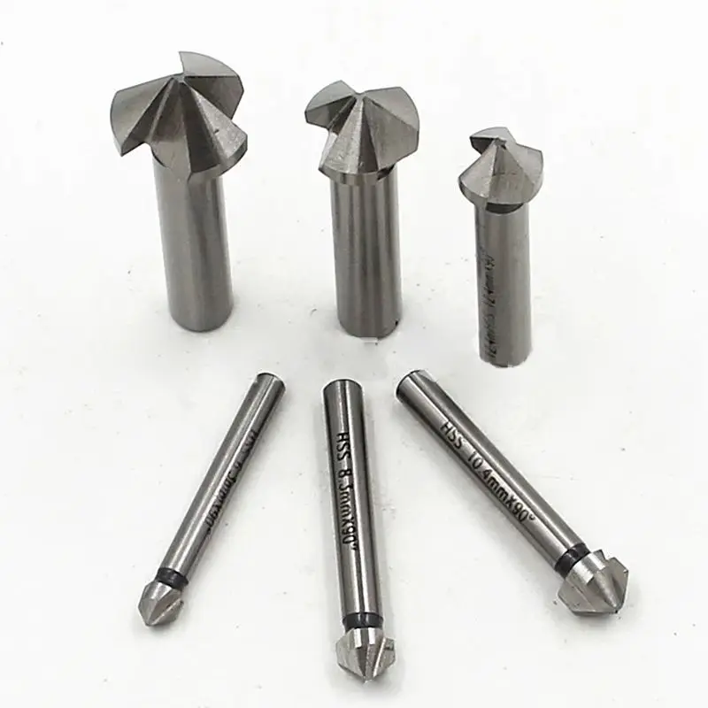 6pcs/set Three-blade High Speed Steel Chamfer Cutting Tool Woodworking Milling Cutter Countersink Drill Bit Hole Opener Kit