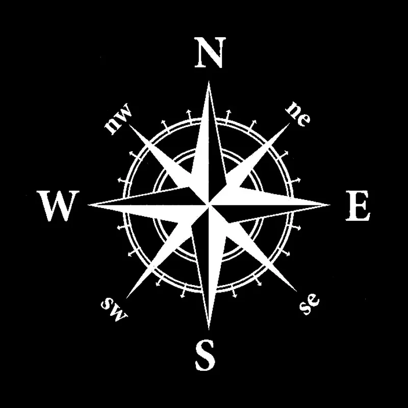 Universal Navigation Compass Car Stickers Vinyl Decal Motorcycle Decoration Auto Exterior Accessories Black/White/Laser 15X15cm