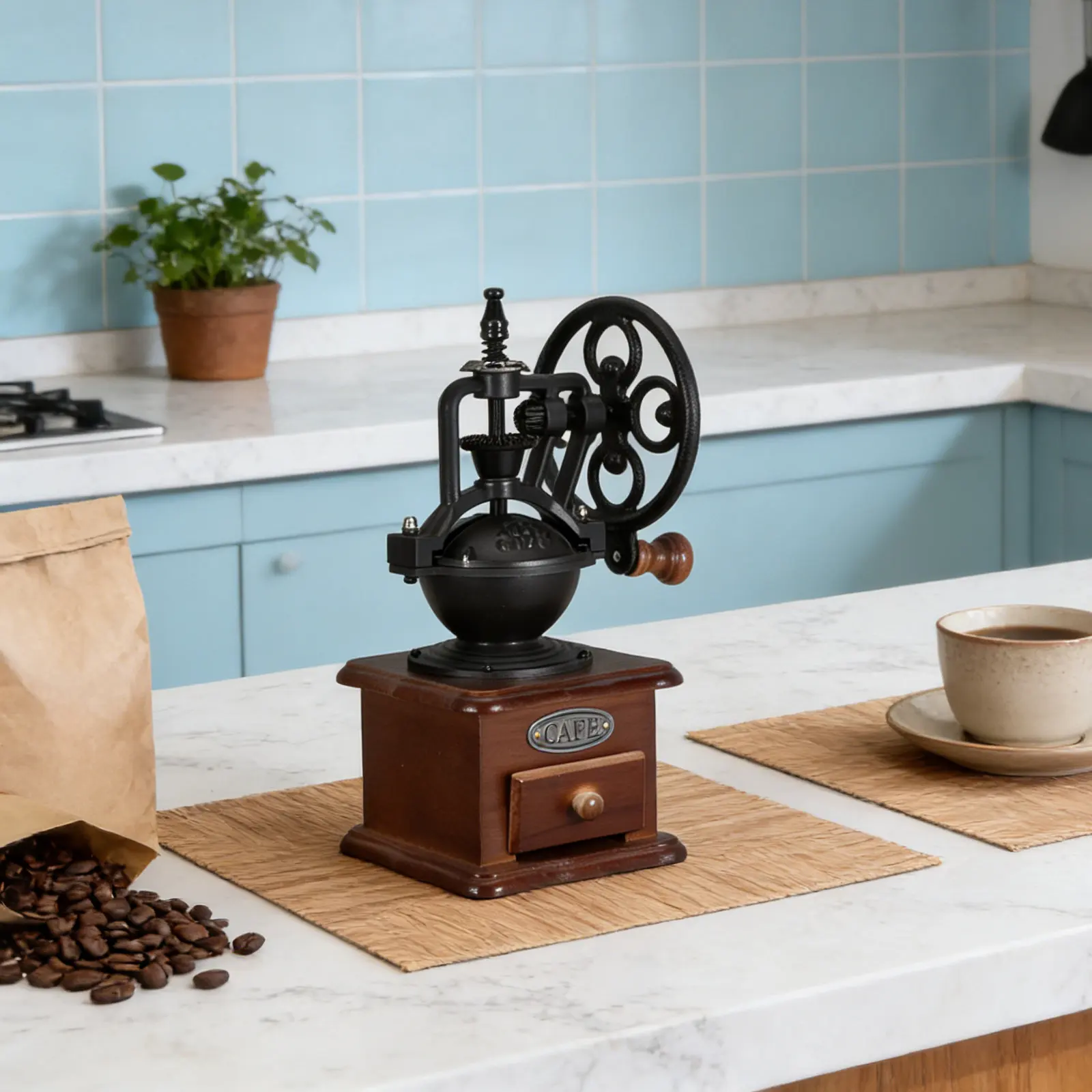 

Manual Coffee Grinder Hand Crank Mill for Beans and Spices Ultra-Fine Grinding Portable Wooden Base Compact Design Home Office