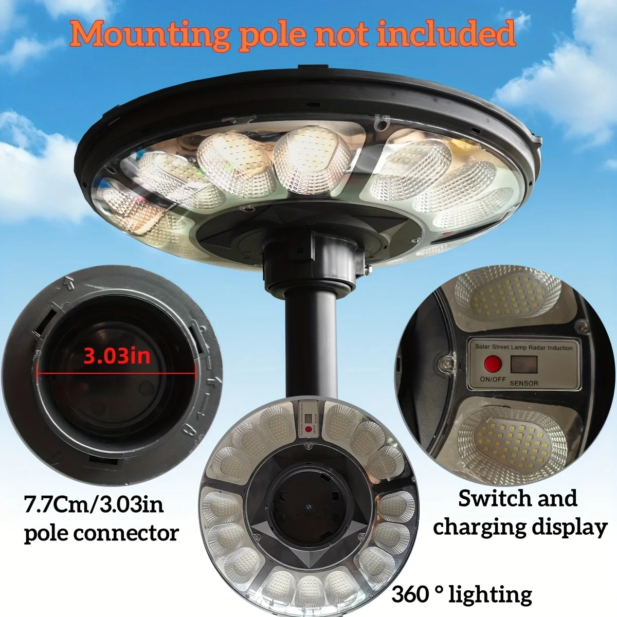 8400mAh Solar Street Lamp, 360° Lighting with Motion Sensor, Multi-Crystal Silicon Photovoltaic Panel for Efficient Charging