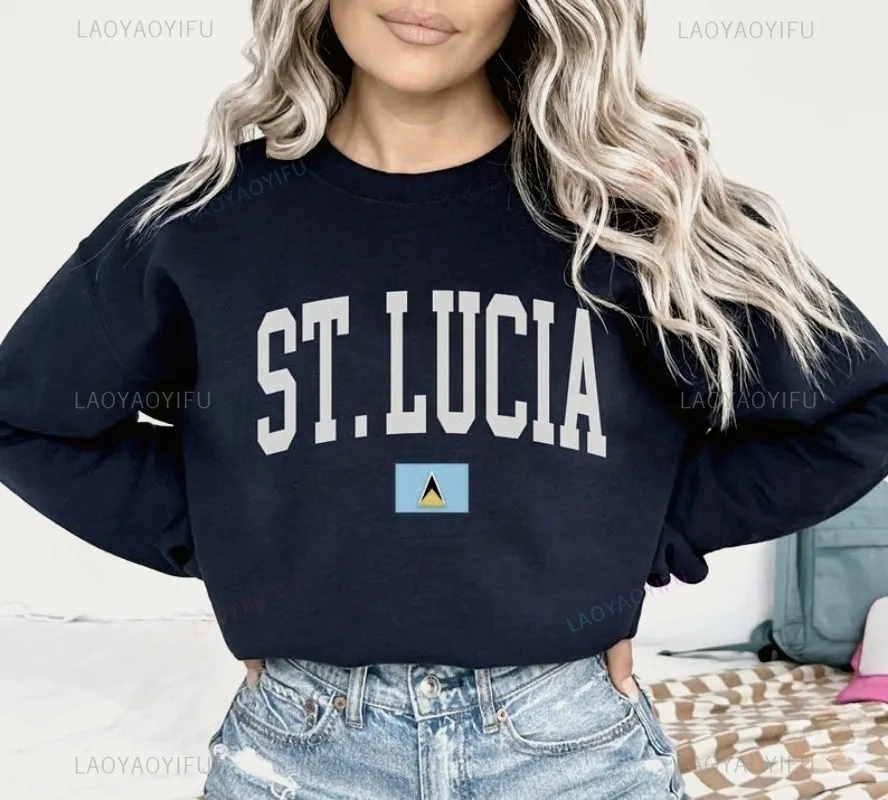Bluza Saint Lucia z flagą St. Lucia, bluza z kapturem, bluza podróżnicza w stylu karibskim, sweter w stylu college, ciepła i wygodna, różne kolory