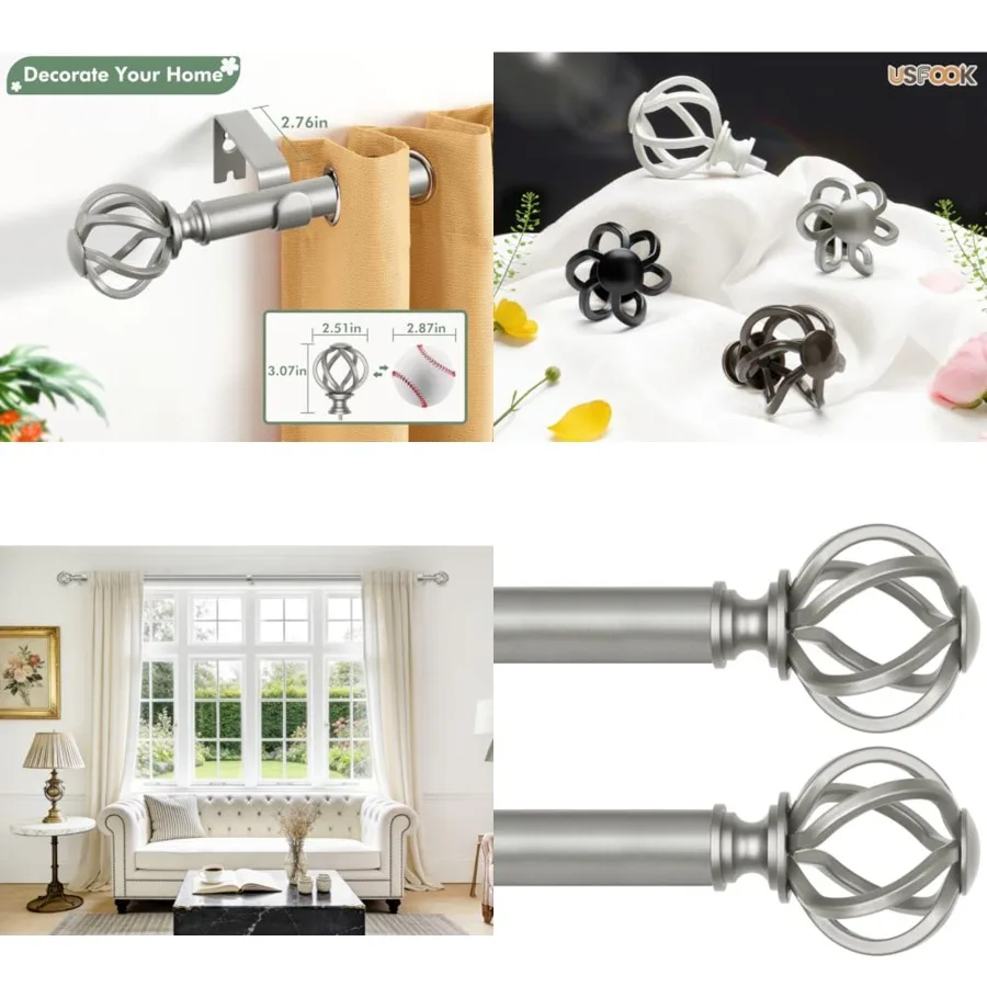 

2 Pack Curtain Rod 32 to 58 Inch 2.6 to 4.8 ft,7/8 Inch Heavy Duty Curtain Rods for Windows, Telescoping Splicing Drapery Rods